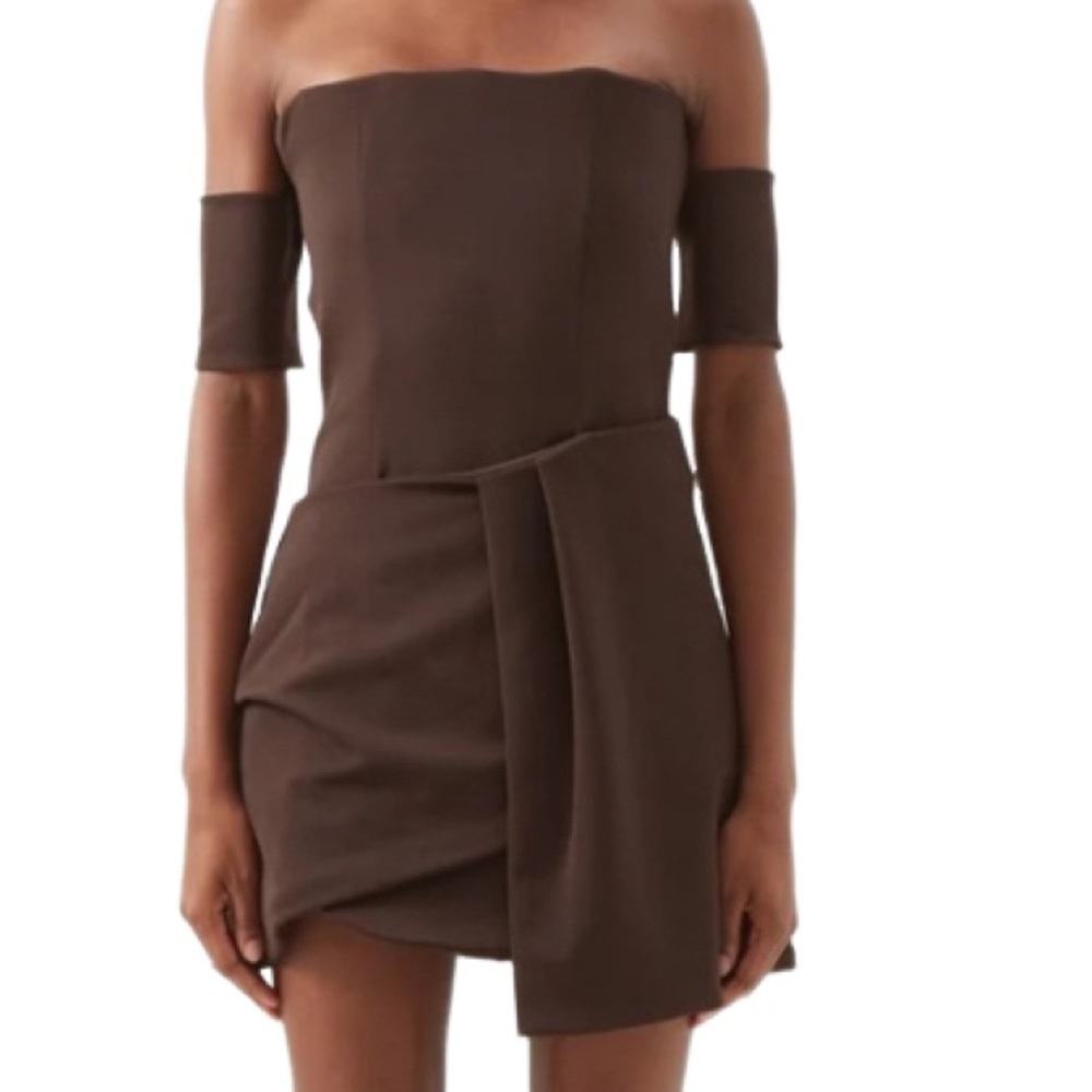 NWT Maximillian Davis Brown Skarla Off-the-Shoulder Crepe Mini Dress - Sz 2 US